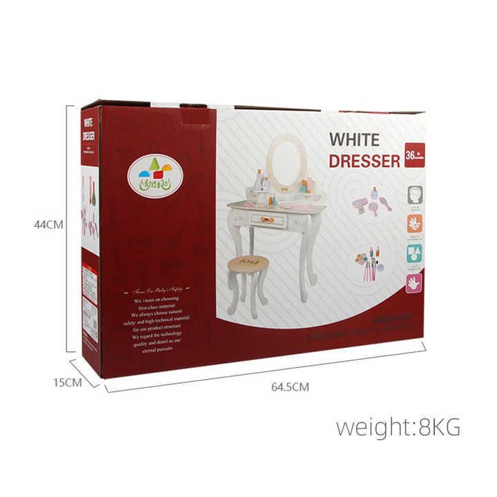 White Kids Wooden Dresser; Stool And Makeup Set - Image 4