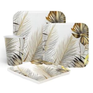 Gold Leaf 80Pc Printed Disposable Dinnersets