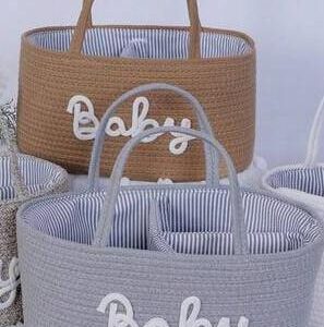 Brown Baby Cotton Organiser   Woven Diaper Caddy