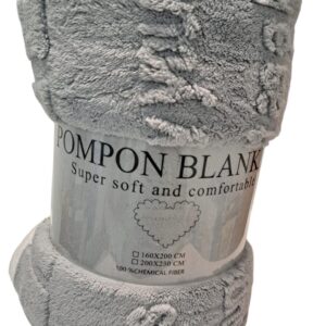 Charcoal Pompon Blanket Throw 200X230cm