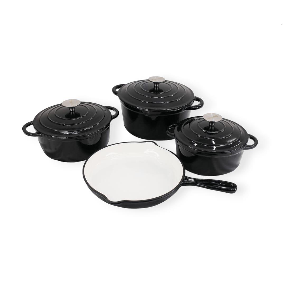 Black 7Pc Cast Iron Pot Set