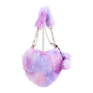 FAUX FUR HEART SHAPED PLUSH HANDBAG