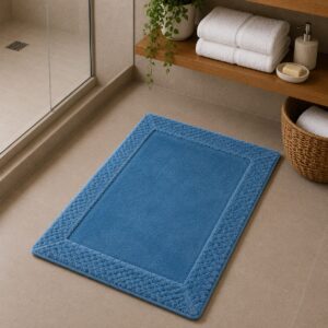 BLUE WAFFLE BORDER 40X60CM LUXURY MEMORY FOAM BATH MAT - Image 2