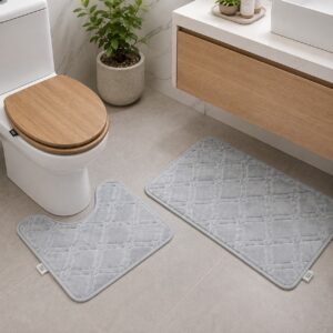 LIGHT GREY 2-PIECE LUXURY MEMORY FOAM BATH MAT SET - Image 2