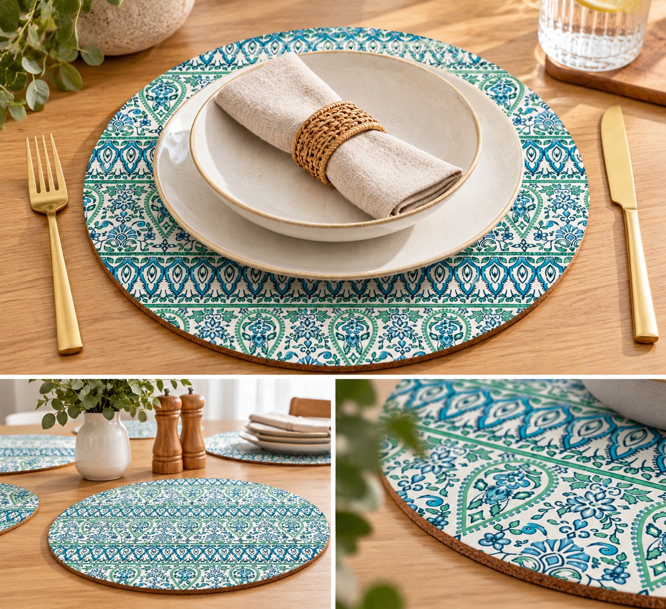 WOOLIES BLUE INDIE 4 PACK CORK PLACEMATS - Image 2