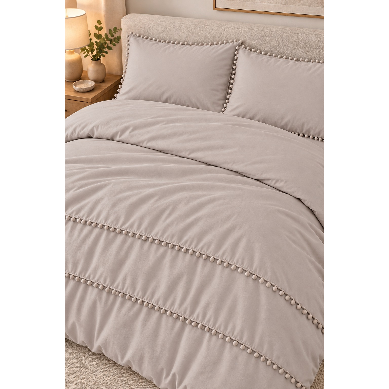 Queen Natural Pom Pom Duvet Cover - Soft & Stylish Bedding