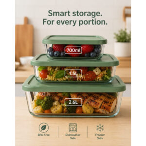 SAGE LID 3PC REC GLASS CONTAINER SET