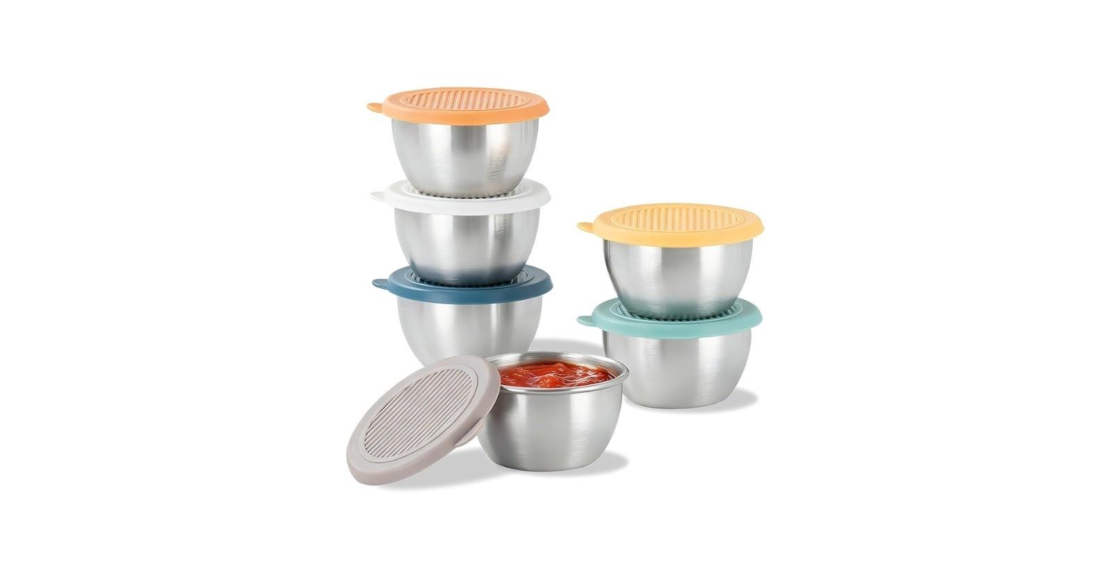 6PC 50ML STAINLESS STEEL SAUCE BOWLS WITH LIDS