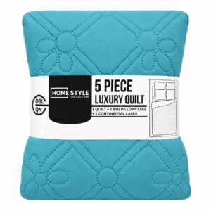 TEAL HOMESTYLE 5 PIECE MICROFIBRE LUXURY QUILT SET
