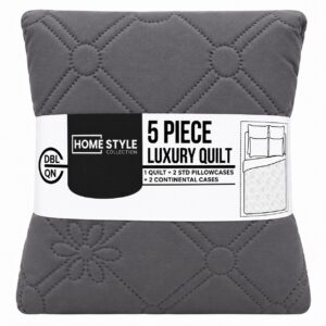 GREY HOMESTYLE 5 PIECE MICROFIBRE LUXURY QUILT SET