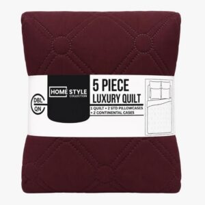 BURGUNDY HOMESTYLE 5 PIECE MICROFIBRE LUXURY QUILT SET