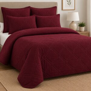 BURGUNDY HOMESTYLE 5 PIECE MICROFIBRE LUXURY QUILT SET - Image 2