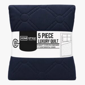 NAVY BLUE HOMESTYLE 5 PIECE MICROFIBRE LUXURY QUILT SET