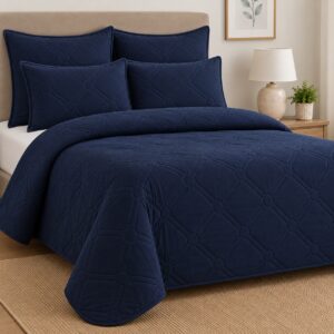 NAVY BLUE HOMESTYLE 5 PIECE MICROFIBRE LUXURY QUILT SET - Image 2