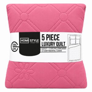PINK HOMESTYLE 5 PIECE MICROFIBRE LUXURY QUILT SET