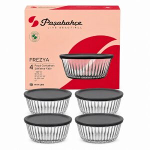 4 PIECE FREZYA ROUND CONTAINERS WITH GREY LID - 330ML